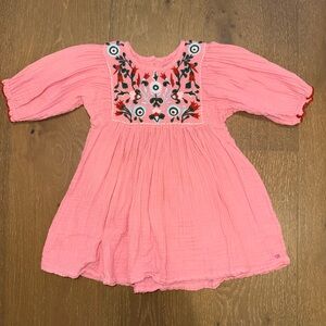 Pink Chicken Pink Embroidered Gauze Dress with Floral Bib